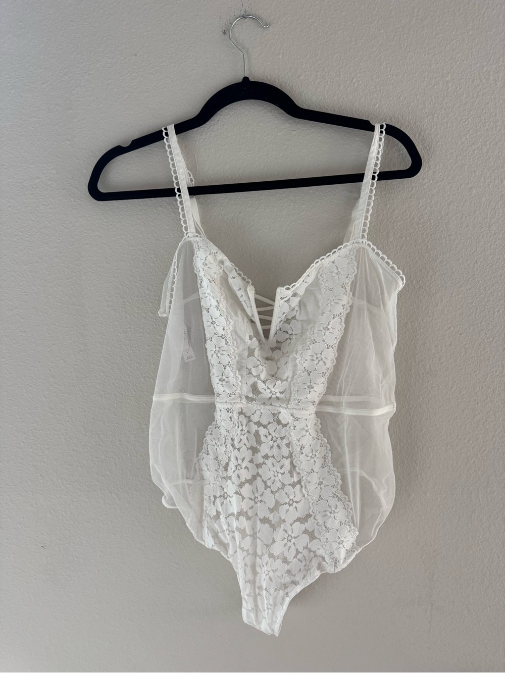 Auden White Lace & Mesh Bodysuit Teddy - Size Large